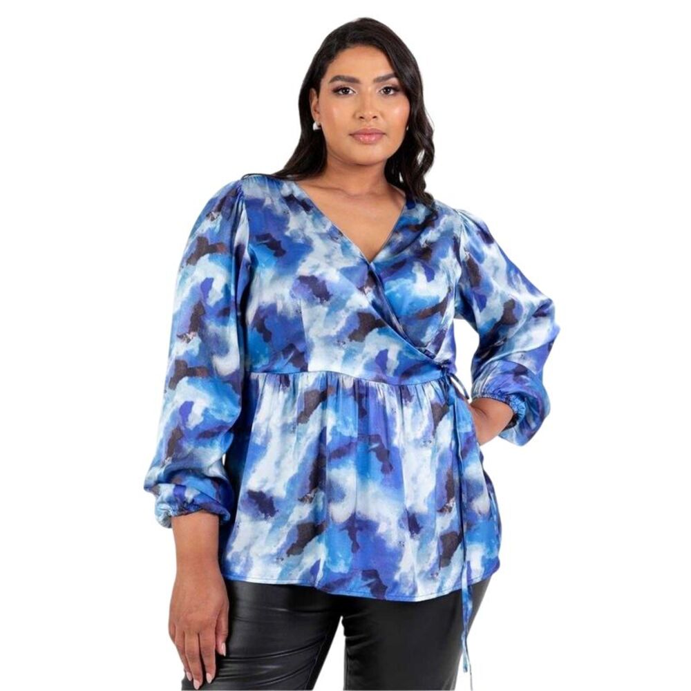 Lovedrobe Womens/Ladies Satin Long-Sleeved Wrap Top / Blue